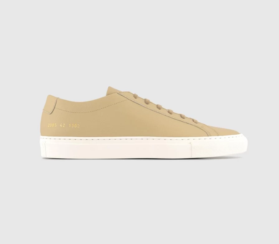 Common Projects Men's Achilles Low Top Tan Leather Sneakers with Contrast Sole