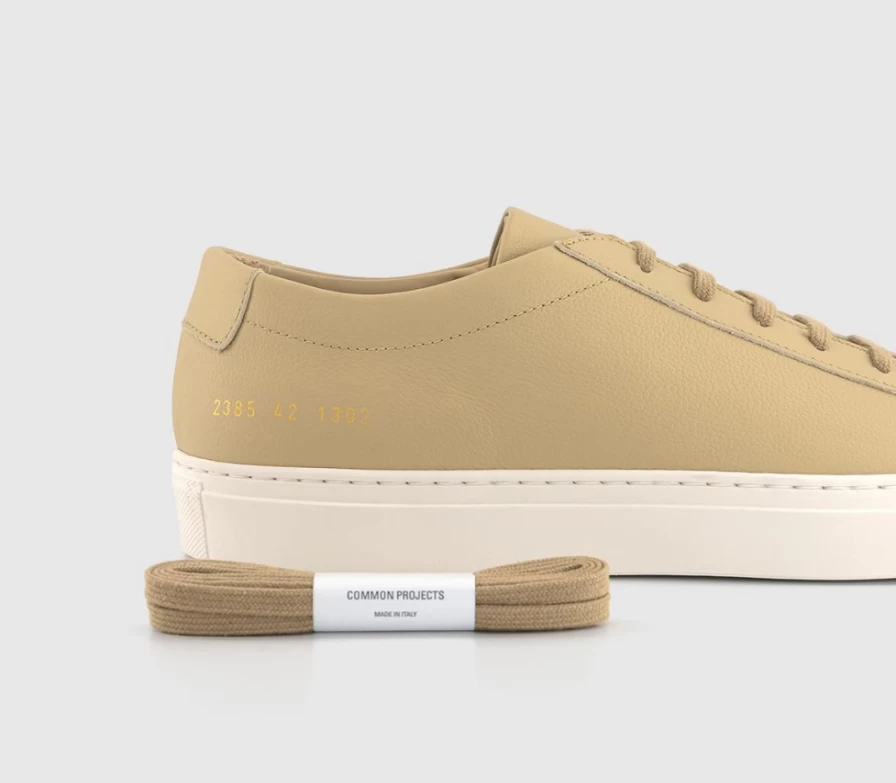 Common Projects Men's Achilles Low Top Tan Leather Sneakers with Contrast Sole