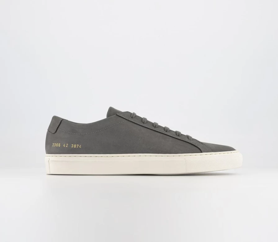 Common Projects Men's Achilles Low Top Sneakers in Warm Grey Nubuck Leather