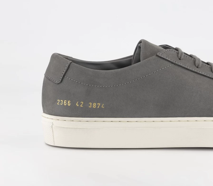 Common Projects Men's Achilles Low Top Sneakers in Warm Grey Nubuck Leather