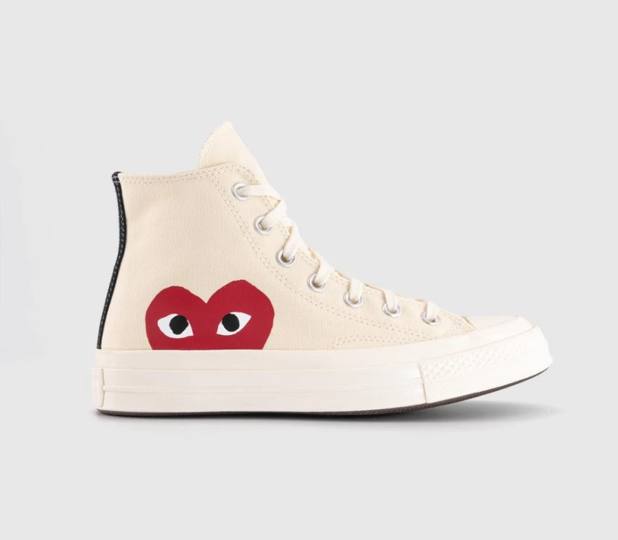Comme Des Garcons CDG x Converse Chuck 70 High Top Sneakers Beige Men's Play Heart Trainers