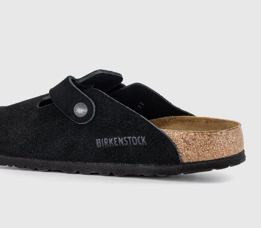 BIRKENSTOCK Boston Clogs for Men - Black Soft Footbed Unisex Leather Slip-On Mules