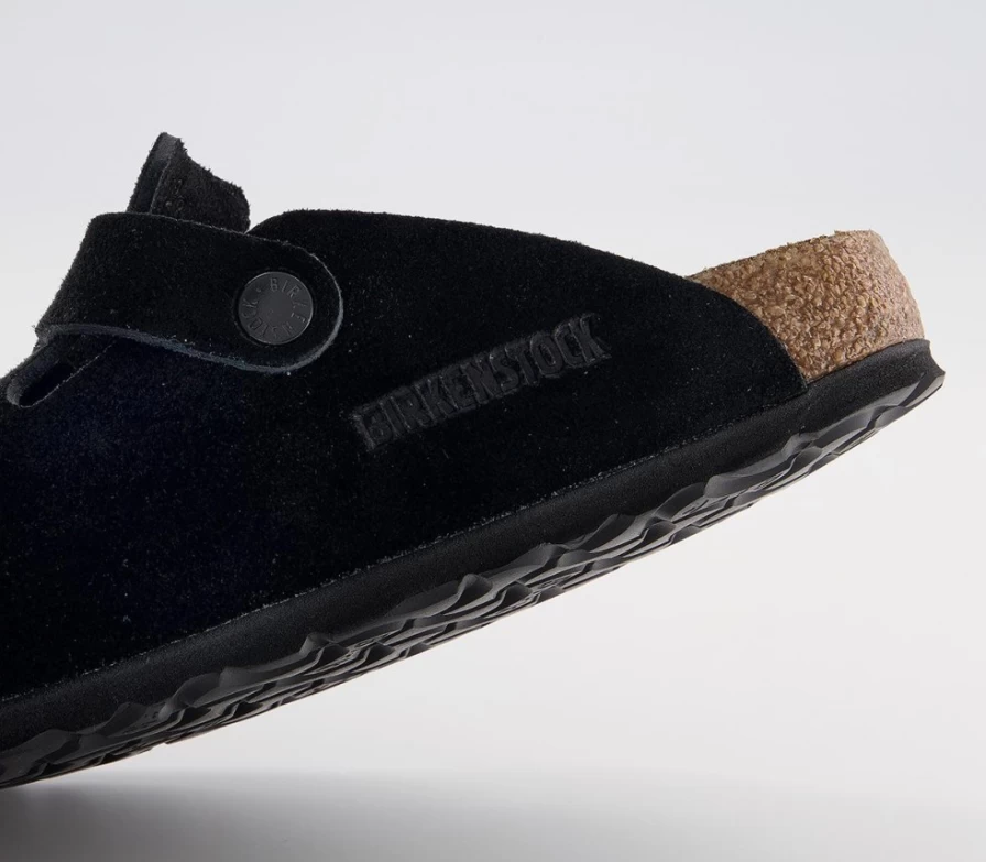 BIRKENSTOCK Boston Clogs for Men - Black Soft Footbed Unisex Leather Slip-On Mules