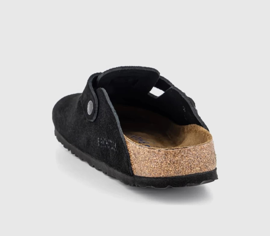 BIRKENSTOCK Boston Clogs for Men - Black Soft Footbed Unisex Leather Slip-On Mules