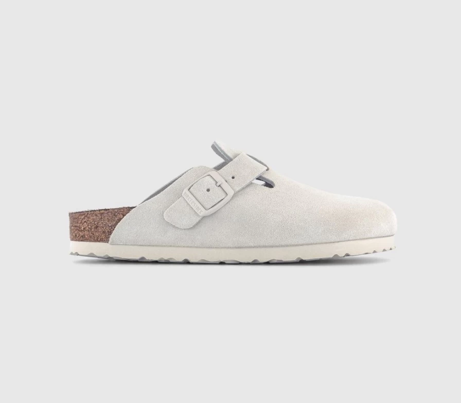 BIRKENSTOCK Boston Clogs for Men in Antique White Suede - Comfortable Leather Slip-On Shoes