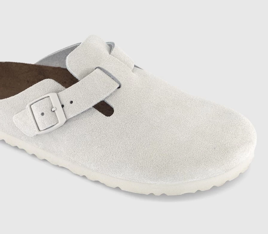 BIRKENSTOCK Boston Clogs for Men in Antique White Suede - Comfortable Leather Slip-On Shoes