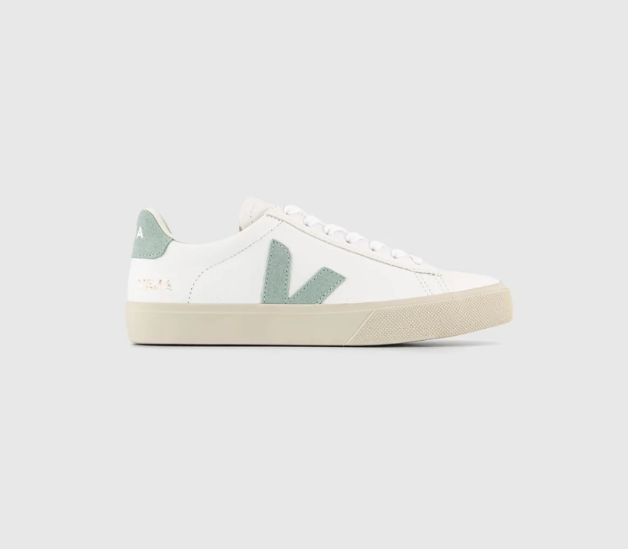 VEJA Women's Campo Sneakers in White & Matcha - Sustainable Trainers