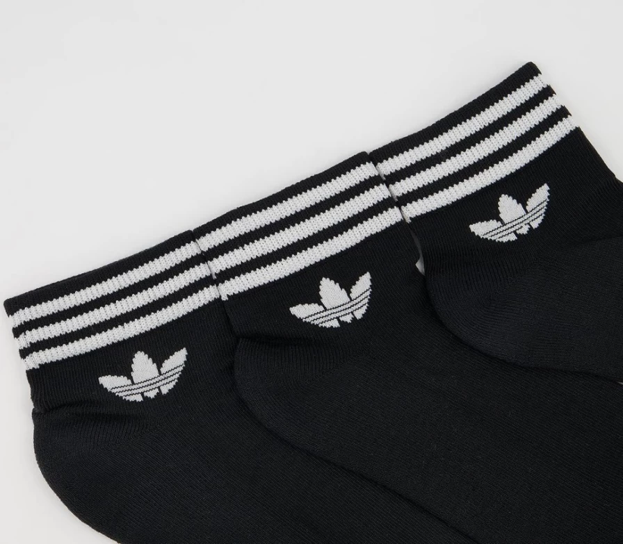 Adidas Men's Trefoil 3-Pack Black Ankle Socks