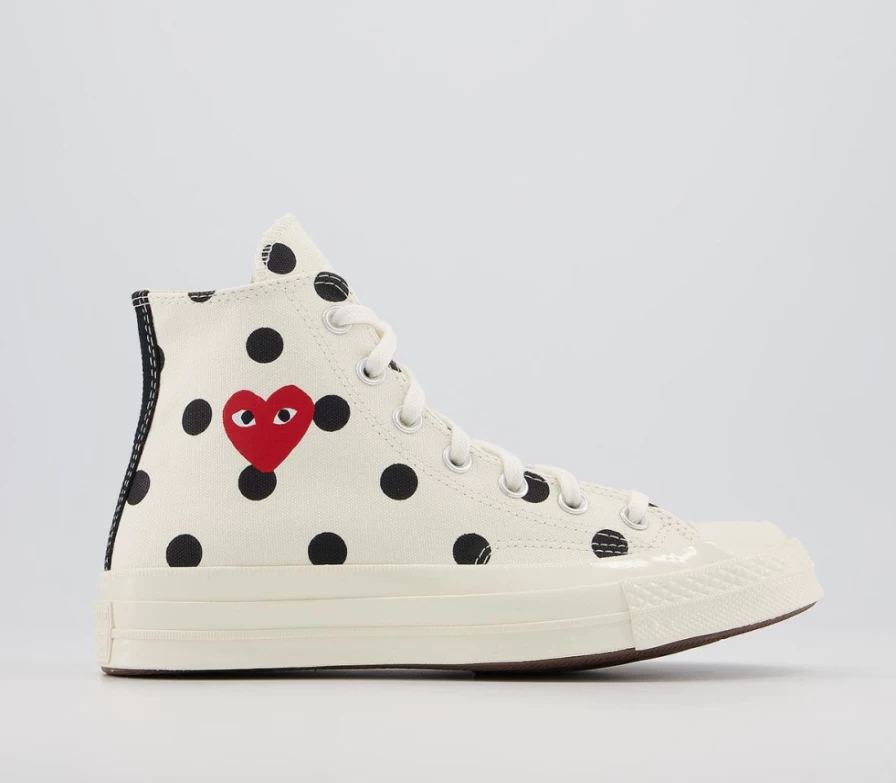 Comme Des Garcons x Converse Chuck 70 Hi Men's Trainers in Polka Dot Off-White | CDG Play Collaboration