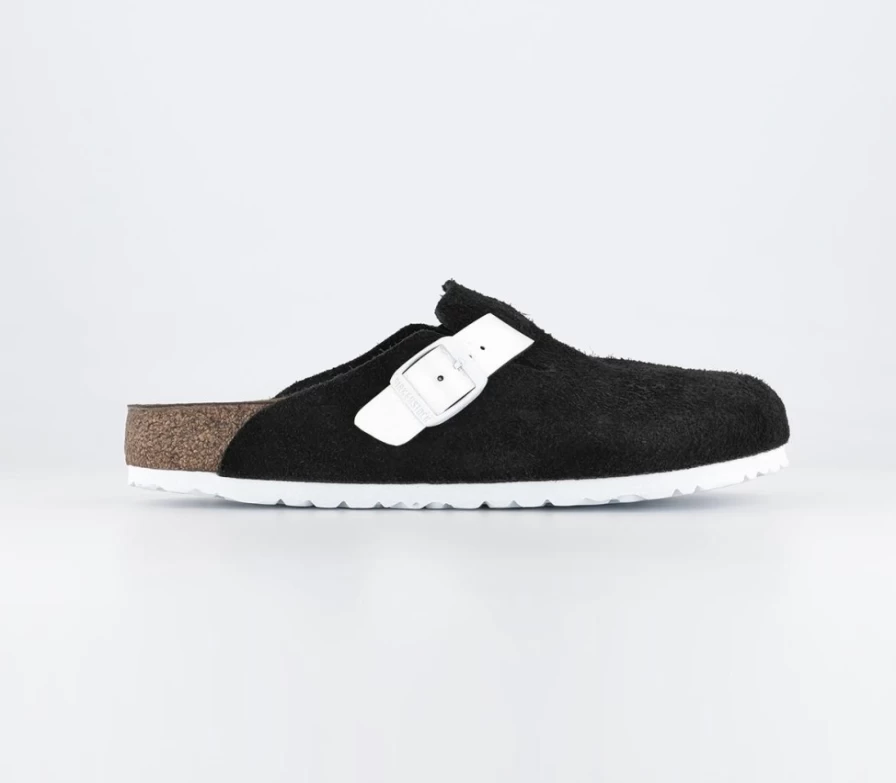 BIRKENSTOCK Boston Clogs for Men in Black & White - Comfortable Leather Slip-On Mules