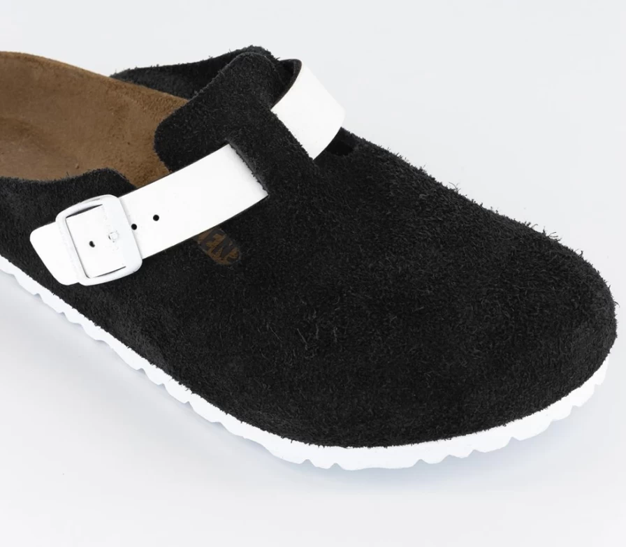 BIRKENSTOCK Boston Clogs for Men in Black & White - Comfortable Leather Slip-On Mules