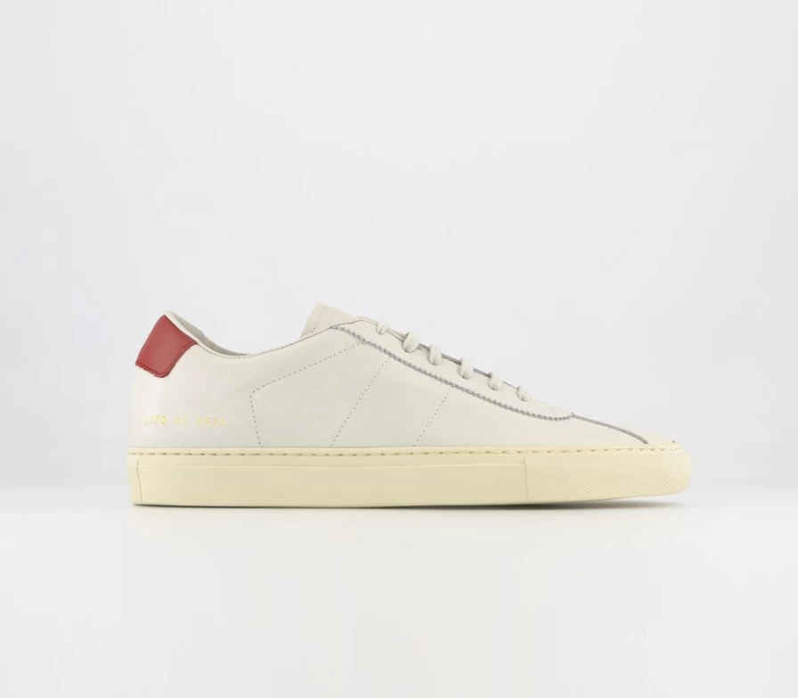 Common Projects Men's Tennis 77 Trainers in White & Red - Classic Sneakers