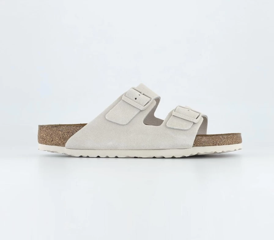BIRKENSTOCK Arizona Two Strap Sandals for Men in Antique White Suede - Comfortable Leather Footbed Slides