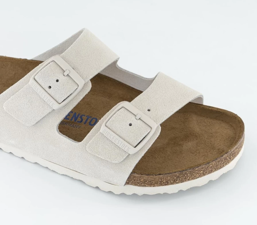 BIRKENSTOCK Arizona Two Strap Sandals for Men in Antique White Suede - Comfortable Leather Footbed Slides