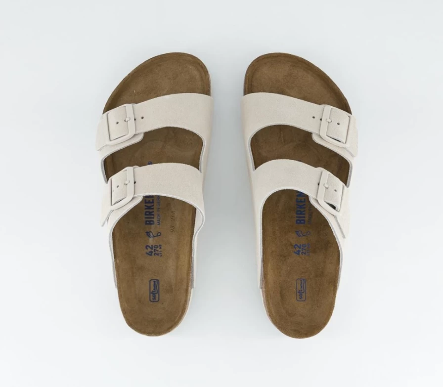 BIRKENSTOCK Arizona Two Strap Sandals for Men in Antique White Suede - Comfortable Leather Footbed Slides