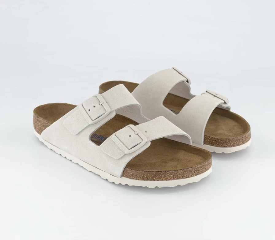 BIRKENSTOCK Arizona Two Strap Sandals for Men in Antique White Suede - Comfortable Leather Footbed Slides
