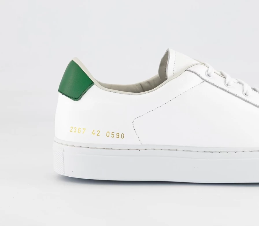 Common Projects Men's Retro Low Top Sneakers in White & Green