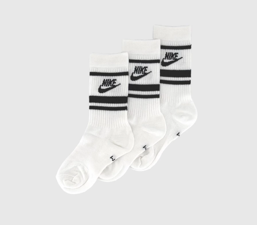 Nike Men's Crew Socks 3-Pack - White Black Stripe Athletic Socks for Sports & Casual Wear
