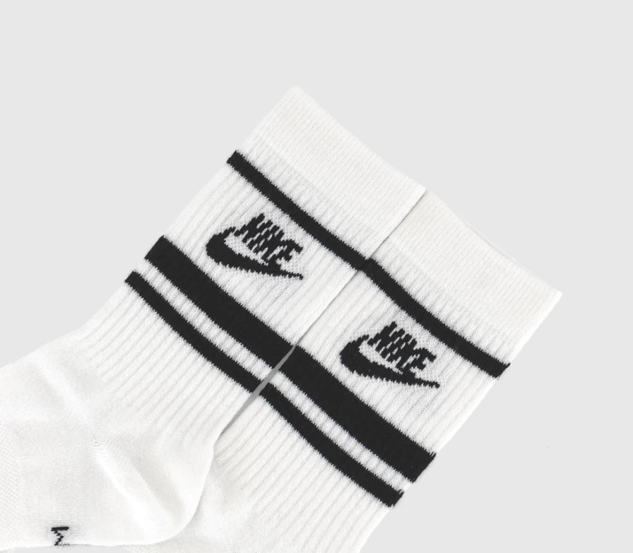 Nike Men's Crew Socks 3-Pack - White Black Stripe Athletic Socks for Sports & Casual Wear
