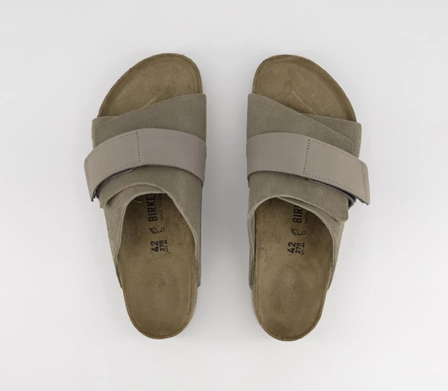 BIRKENSTOCK Kyoto Taupe Leather Sandals for Men - Comfortable Cork Footbed & Adjustable Straps