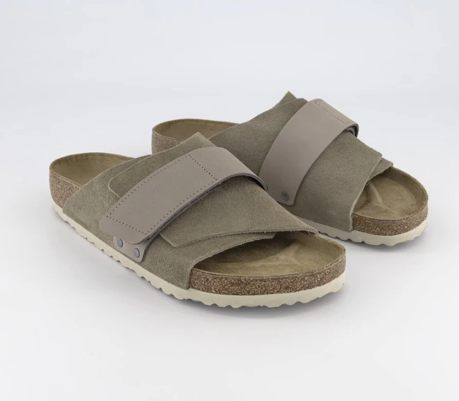 BIRKENSTOCK Kyoto Taupe Leather Sandals for Men - Comfortable Cork Footbed & Adjustable Straps