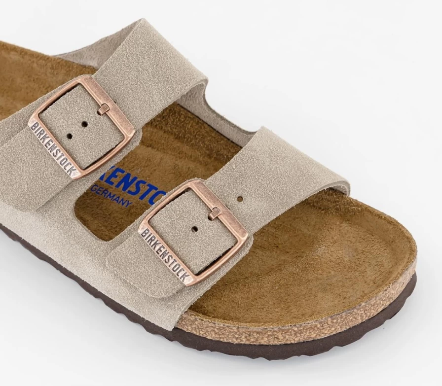 BIRKENSTOCK Arizona Taupe Suede Two Strap Sandals for Men | Comfortable Footbed & Adjustable Fit