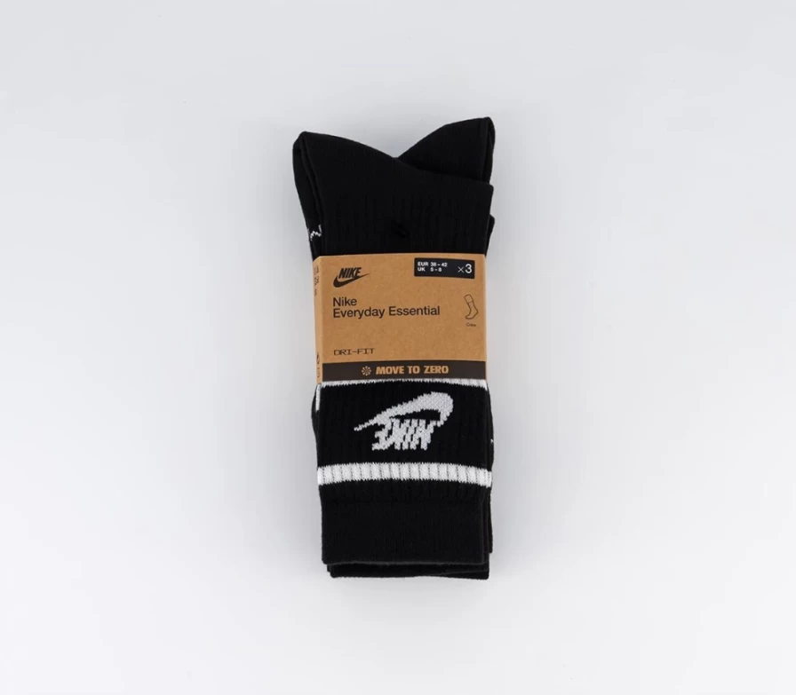 Nike Men's Black White Crew Socks 3-Pack - Moisture Wicking Athletic Socks