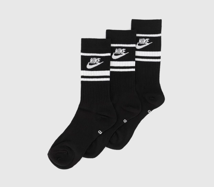 Nike Men's Black White Crew Socks 3-Pack - Moisture Wicking Athletic Socks