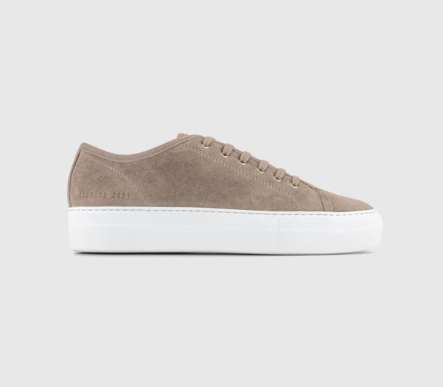 Common Projects Men's Tournament Low Super Trainers in Brown Shearling Leather