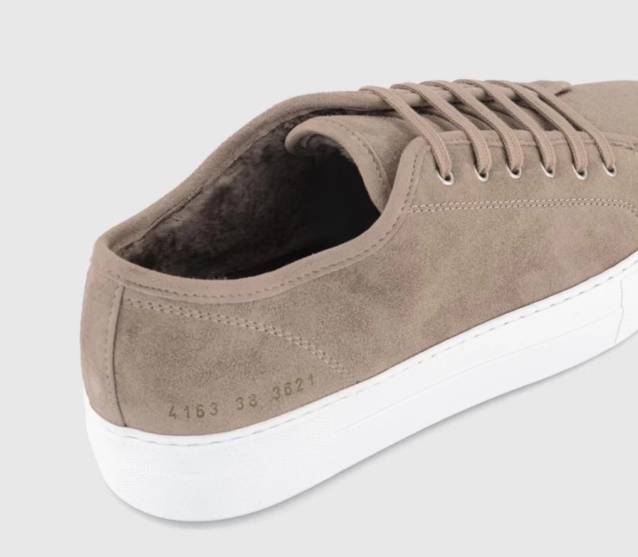 Common Projects Men's Tournament Low Super Trainers in Brown Shearling Leather