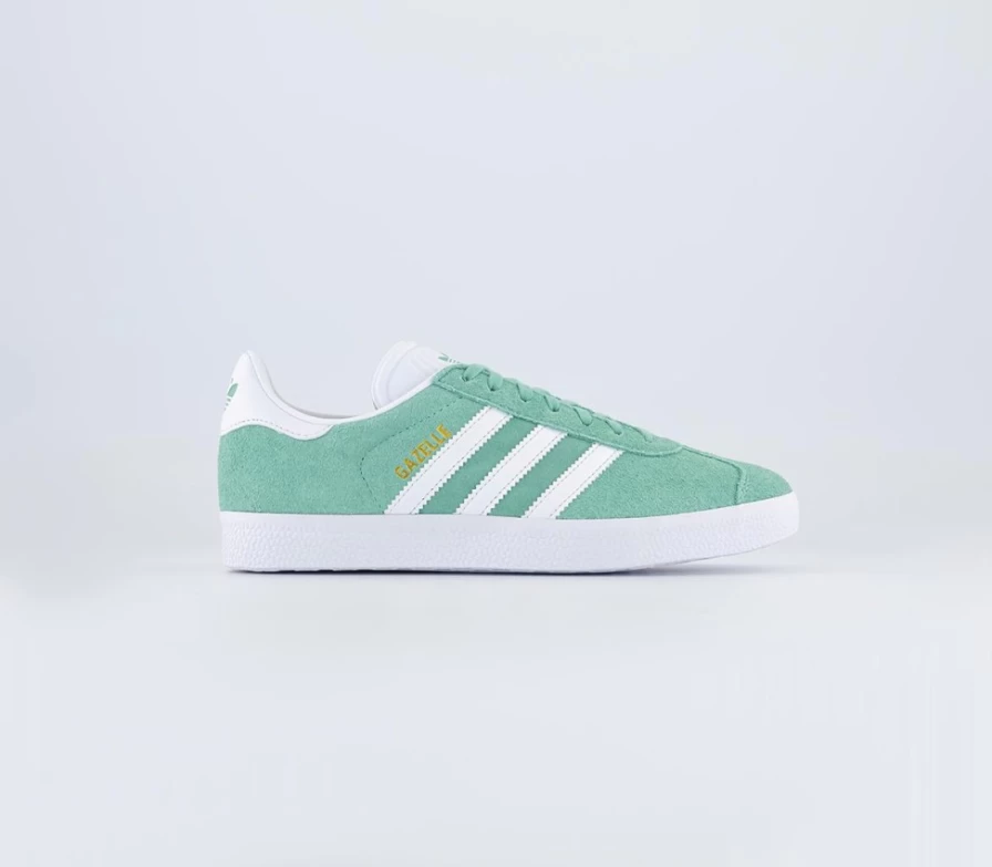 Adidas Women's Gazelle Trainers in Pulse Mint, White, and Gold Metallic