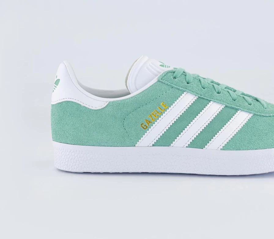 Adidas Women's Gazelle Trainers in Pulse Mint, White, and Gold Metallic
