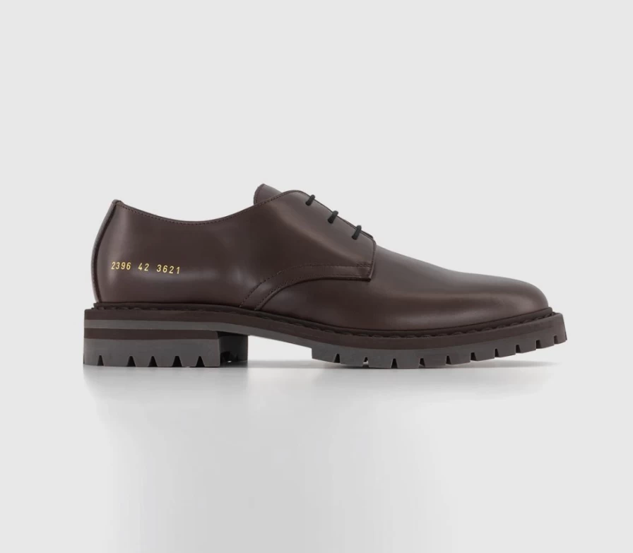 Common Projects Men's Brown Leather Officers Derby Shoes – Classic Style & Comfort