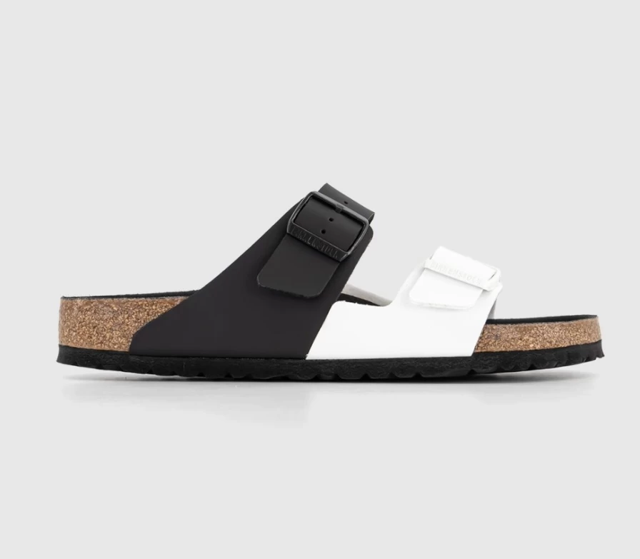 BIRKENSTOCK Arizona Two Strap Sandals for Men in White Black Split | Comfortable Footbed & Adjustable Buckles