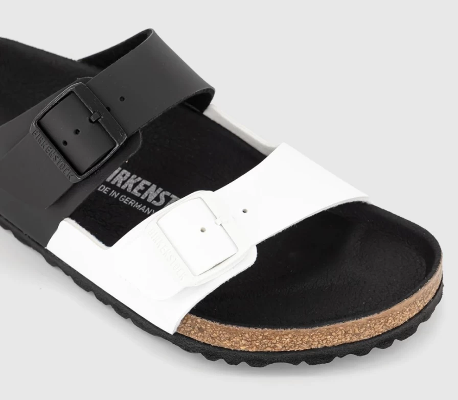 BIRKENSTOCK Arizona Two Strap Sandals for Men in White Black Split | Comfortable Footbed & Adjustable Buckles