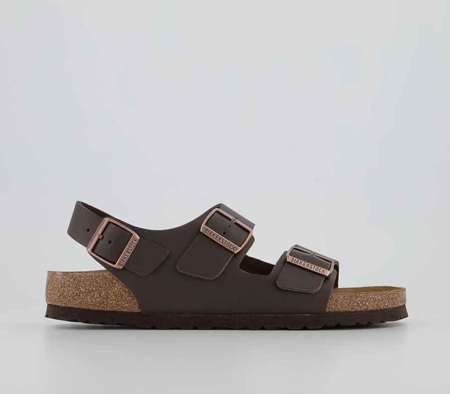 BIRKENSTOCK Milano Dark Brown Leather Sandals for Men - Comfortable Cork Footbed
