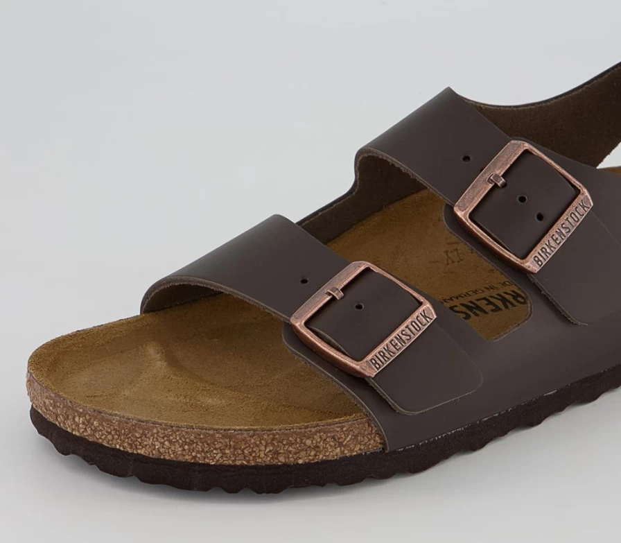 BIRKENSTOCK Milano Dark Brown Leather Sandals for Men - Comfortable Cork Footbed