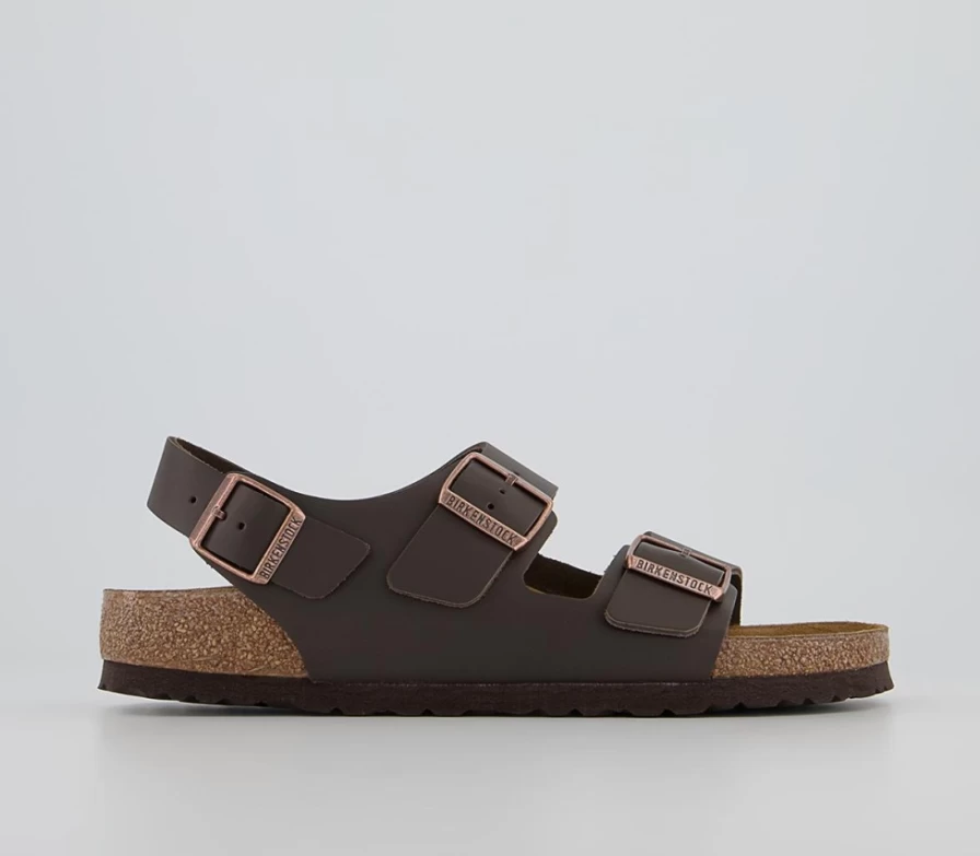 BIRKENSTOCK Milano Dark Brown Leather Sandals for Men - Comfortable Cork Footbed