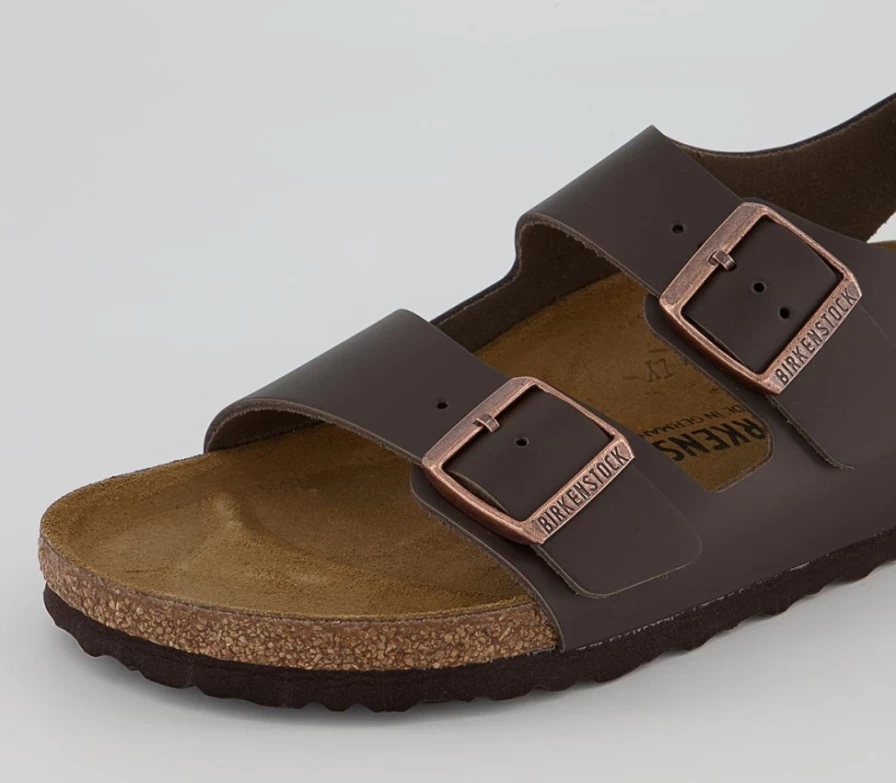 BIRKENSTOCK Milano Dark Brown Leather Sandals for Men - Comfortable Cork Footbed