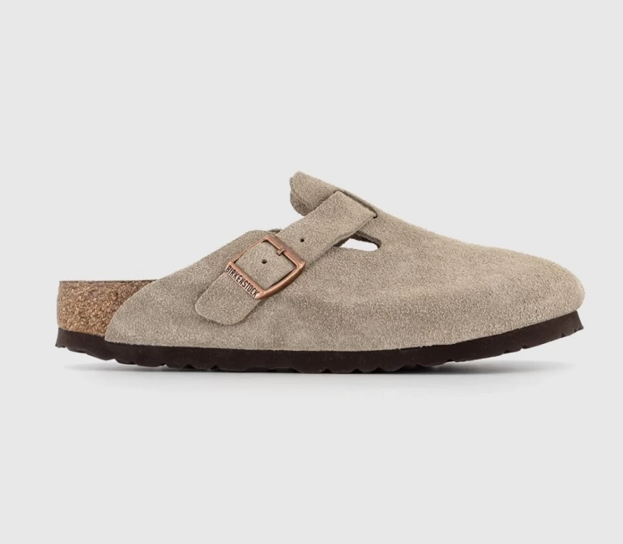 BIRKENSTOCK Boston Clogs for Men in Taupe Suede - Comfortable Unisex Cork Footbed Sandals