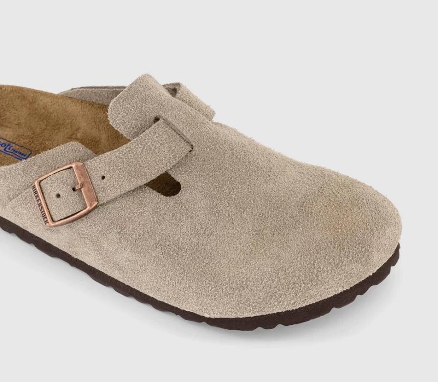 BIRKENSTOCK Boston Clogs for Men in Taupe Suede - Comfortable Unisex Cork Footbed Sandals