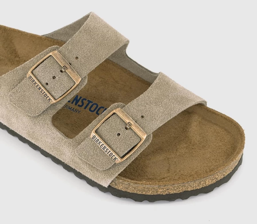 BIRKENSTOCK Arizona Taupe Two-Strap Sandals for Men - Comfortable Leather Footbed