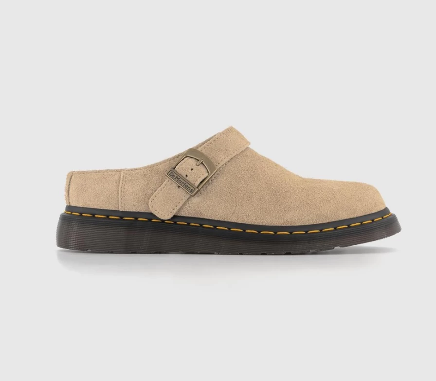 Dr. Martens Isham Buckle Mules for Men in Parchment Desert Oasis Suede