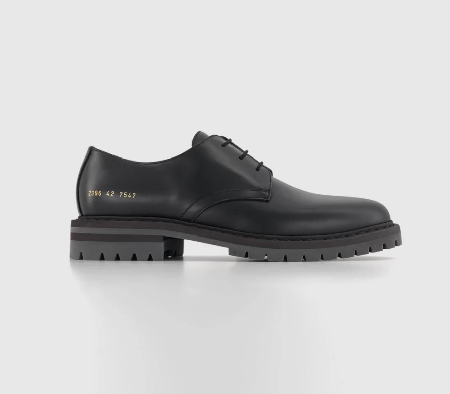 Common Projects Men's Black Leather Officers Derby Shoes