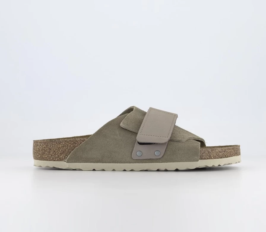BIRKENSTOCK Kyoto Taupe Leather Sandals for Men - Comfortable Cork Footbed