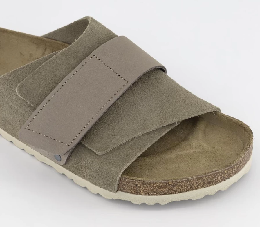 BIRKENSTOCK Kyoto Taupe Leather Sandals for Men - Comfortable Cork Footbed