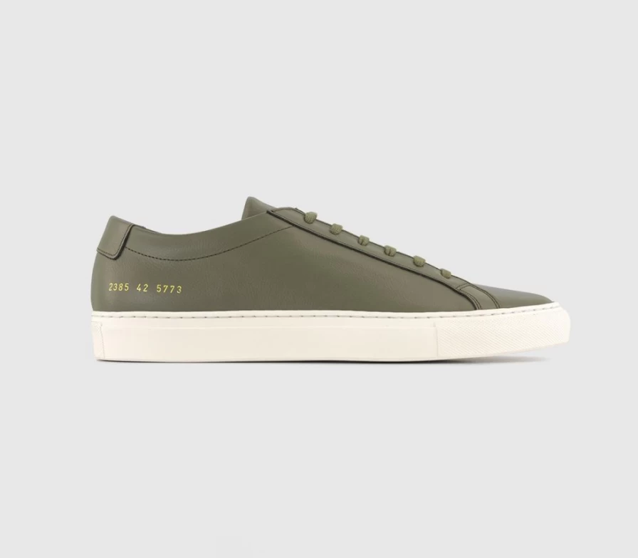 Common Projects Men's Achilles Low Top Sneakers in Army Green with Contrast Sole