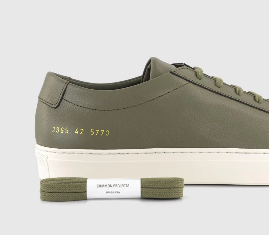 Common Projects Men's Achilles Low Top Sneakers in Army Green with Contrast Sole