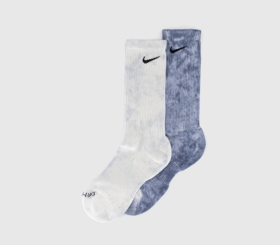 Nike Men's Tie-Dye Blue Multi Crew Socks 2-Pack Comfort Athletic Socks