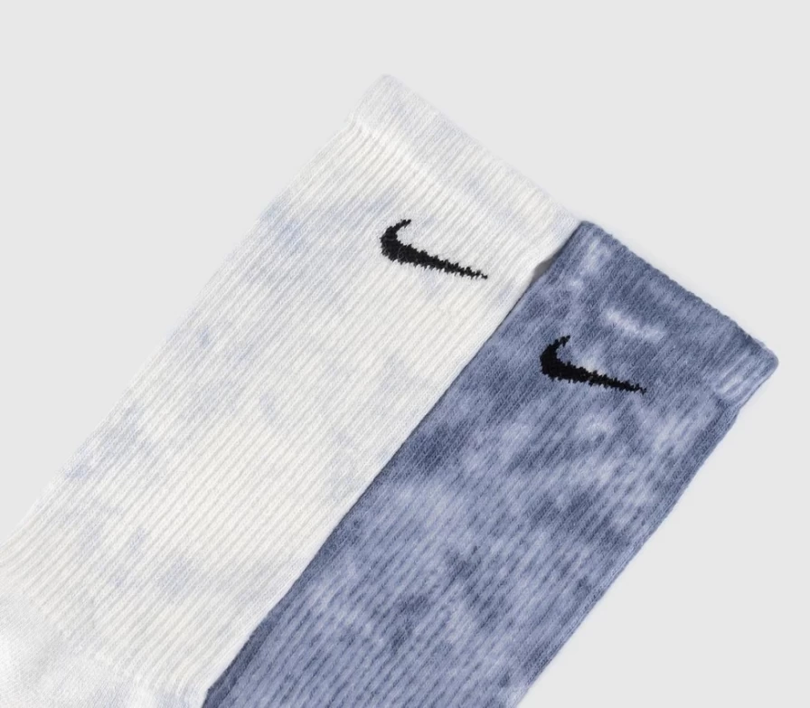 Nike Men's Tie-Dye Blue Multi Crew Socks 2-Pack Comfort Athletic Socks